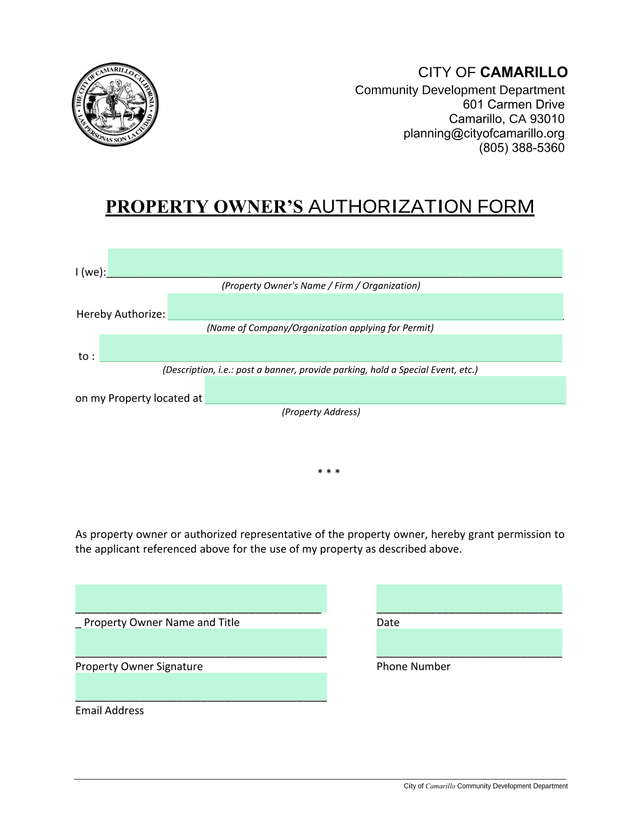 Property OwnerS Authorization Form screenshot