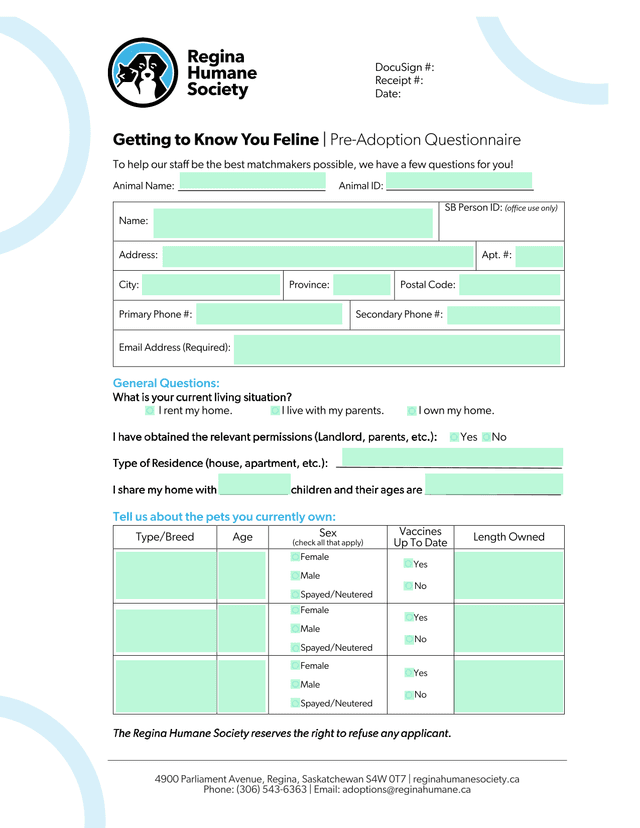 Getting To Know You Feline  Pre Adoption Questionnaire screenshot