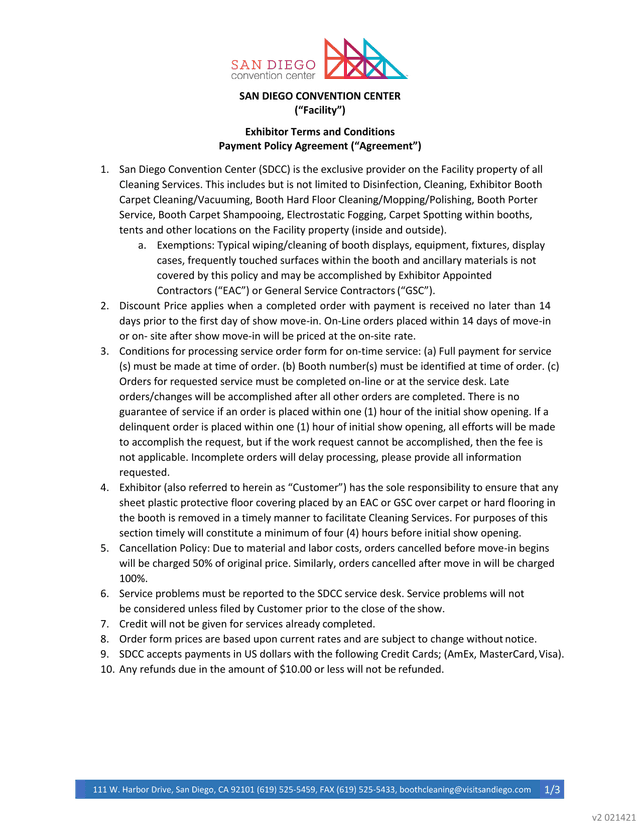 Exhibitor Terms And Conditions Payment Policy Agreement screenshot