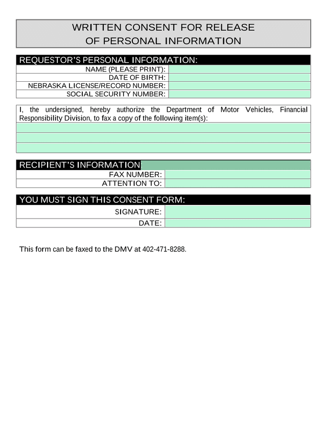 WRITTEN CONSENT FOR RELEASE OF PERSONAL INFORMATION screenshot