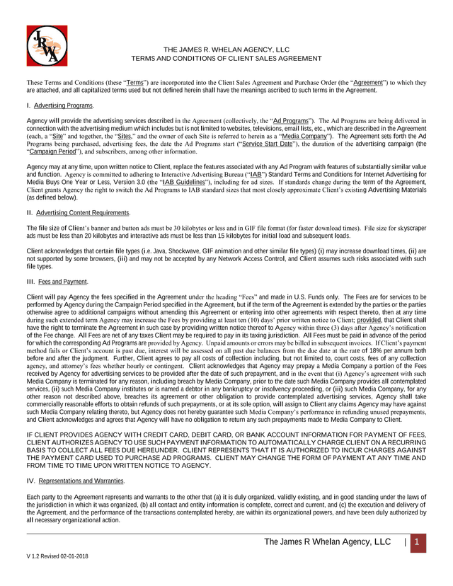 TERMS AND CONDITIONS OF CLIENT SALES AGREEMENT screenshot