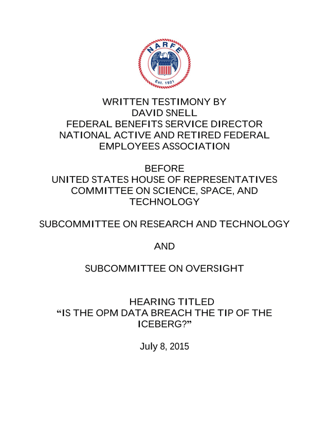 Written Testimony Regarding OPM Data Breach screenshot