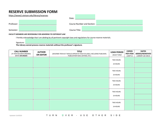 Reserve Submission Form screenshot