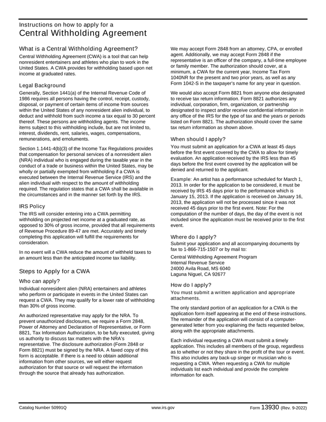 Form 13930 (Rev. 9 2022) screenshot