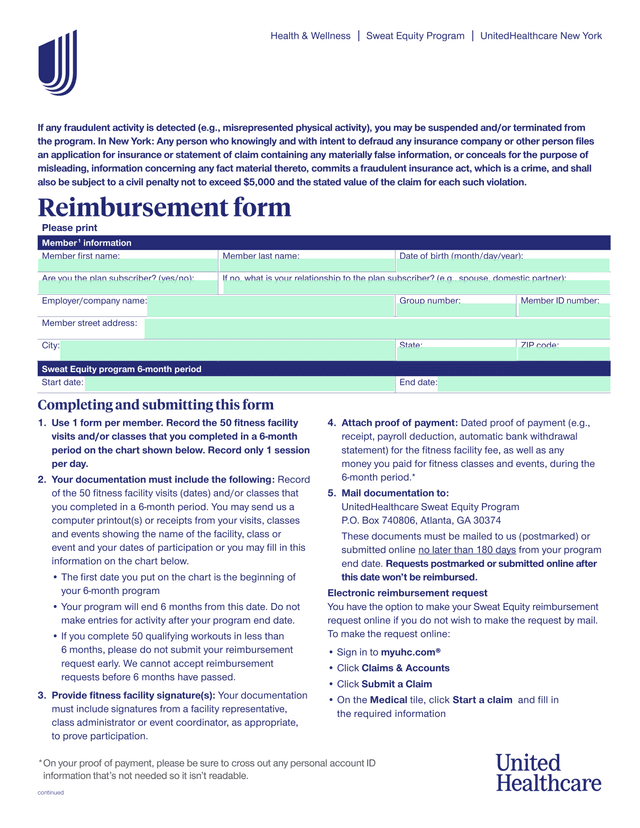 Sweat Equity Program Reimbursement Form screenshot