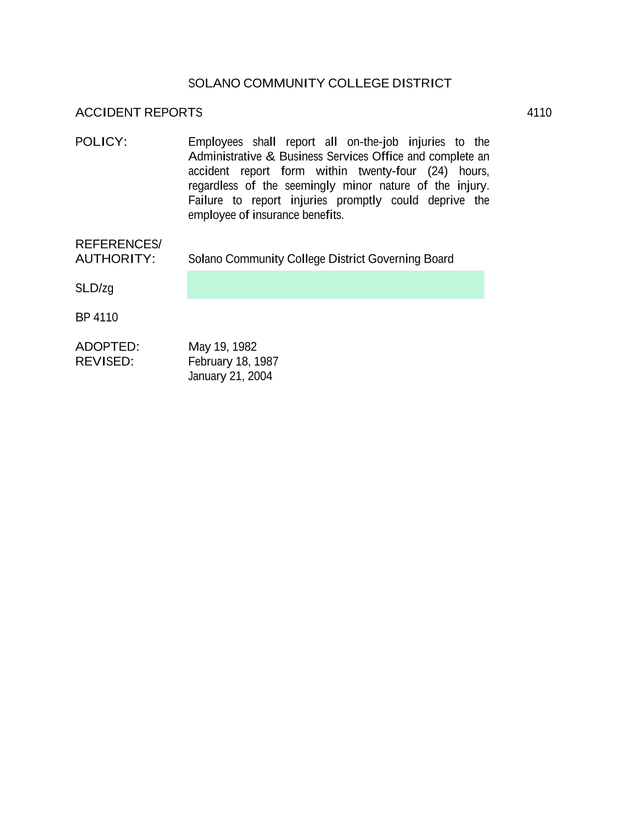 Accident Reports Policy screenshot
