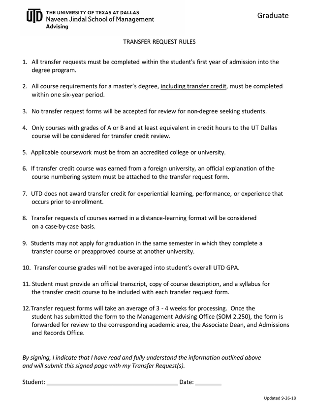 Graduate TRANSFER REQUEST RULES screenshot
