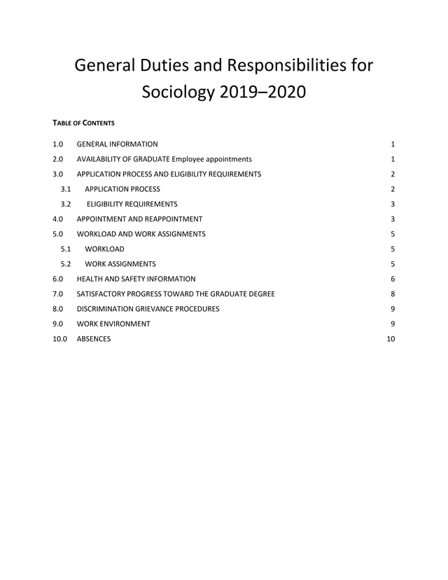 General Duties And Responsibilities For Sociology 20192020 screenshot