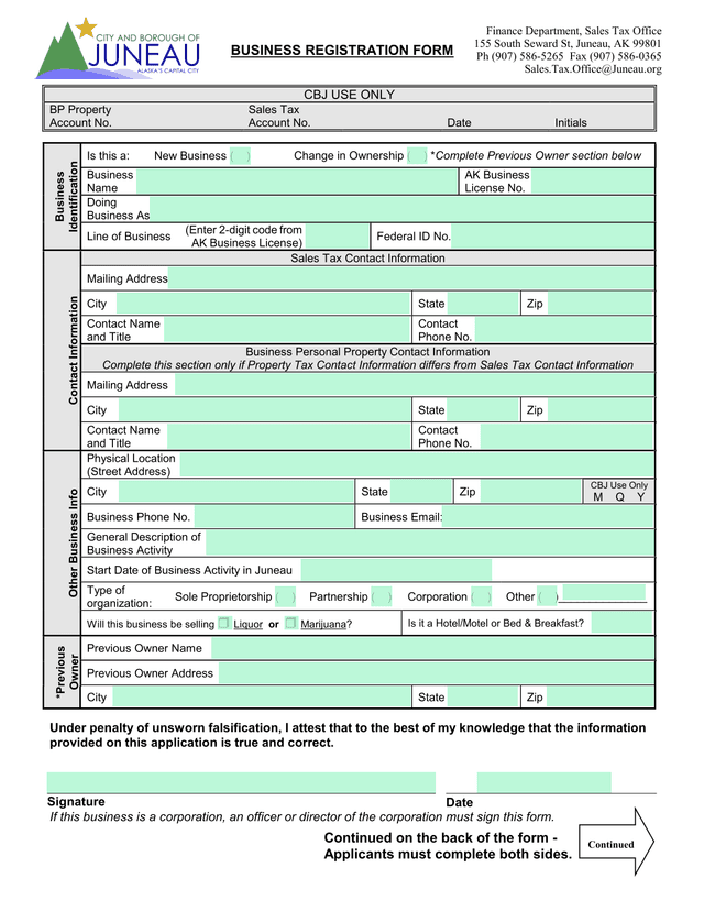 BUSINESS REGISTRATION FORM screenshot