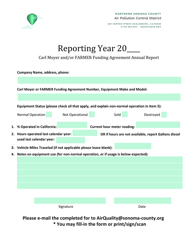 Carl Moyer AndOr FARMER Funding Agreement Annual Report screenshot