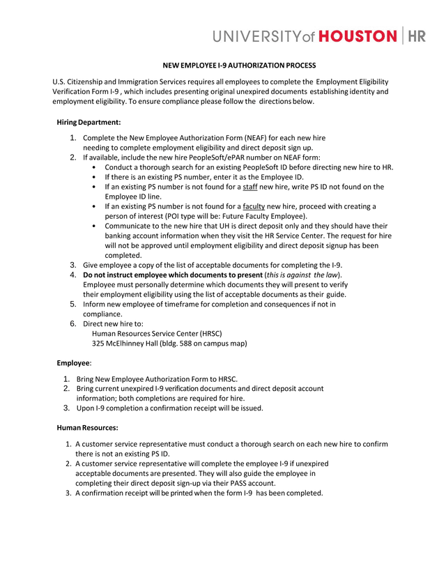 NEW EMPLOYEE I 9 AUTHORIZATION PROCESS screenshot
