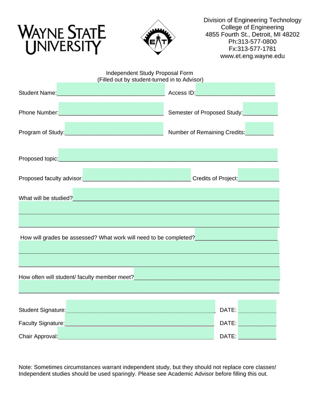 Independent Study Proposal Form screenshot