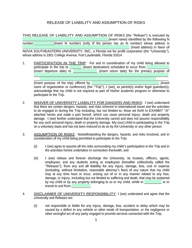 Release Of Liability And Assumption Of Risks screenshot