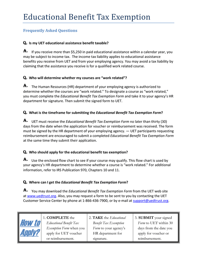Educational Benefit Tax Exemption Frequently Asked Questions screenshot