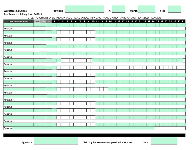 Supplemental Billing Form 2455 S screenshot