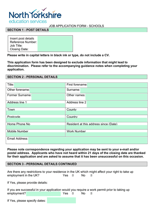 JOB APPLICATION FORM   SCHOOLS screenshot