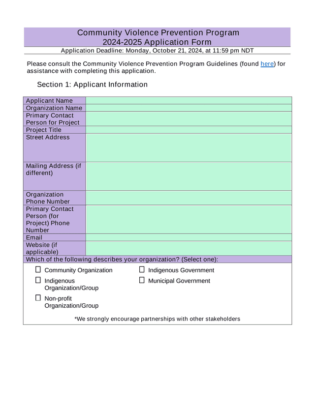 Community Violence Prevention Program 2024 2025 Application Form screenshot