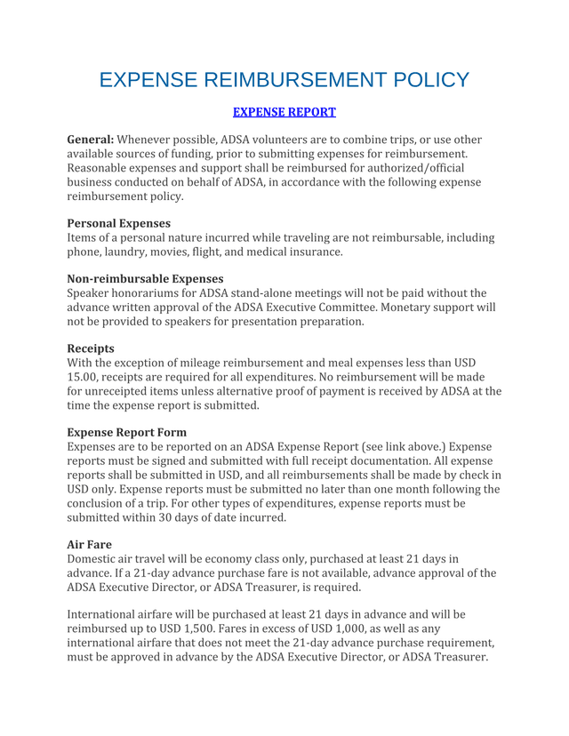 EXPENSE REIMBURSEMENT POLICY screenshot