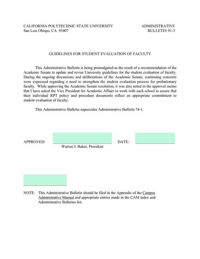 Administrative Bulletin 91 3 Guidelines For Student Evaluation Of Faculty screenshot