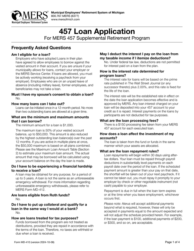 Form MD 410 457 Loan Application screenshot