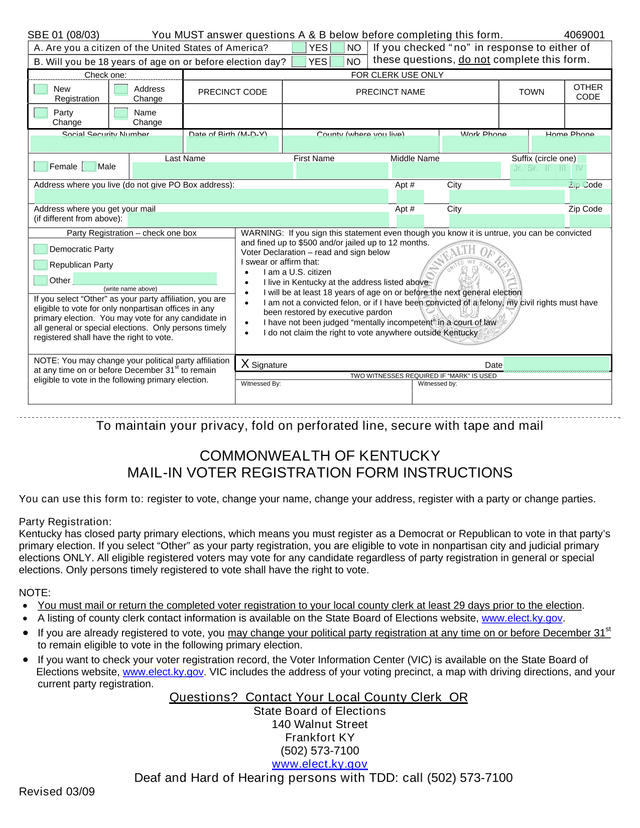 SBE 01 Voter Registration Form screenshot