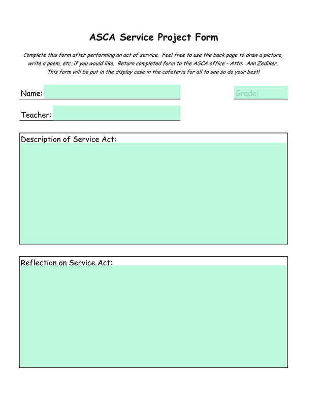 ASCA Service Project Form screenshot
