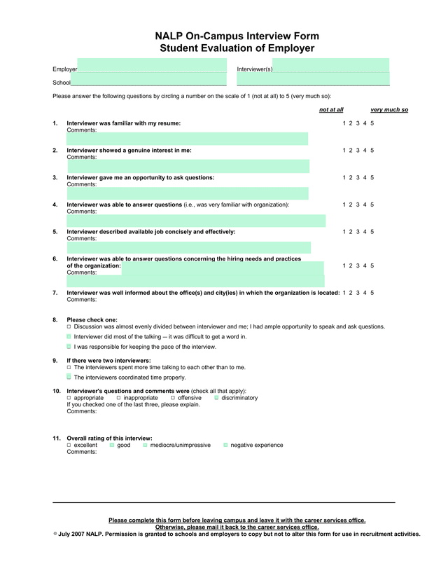 NALP On Campus Interview Form screenshot