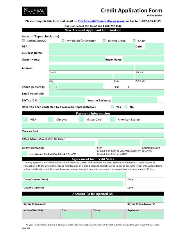 Credit Application Form screenshot