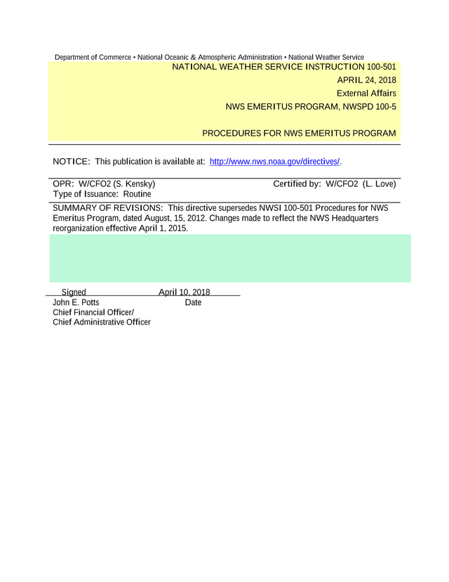 NATIONAL WEATHER SERVICE INSTRUCTION 100 501 screenshot