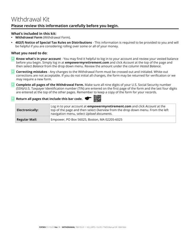 Withdrawal Form screenshot