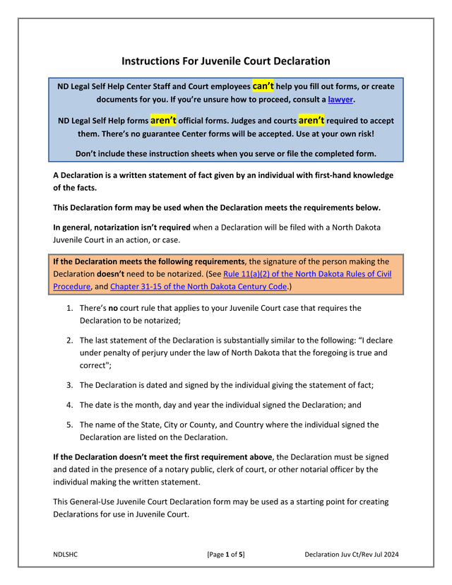 Instructions For Juvenile Court Declaration screenshot