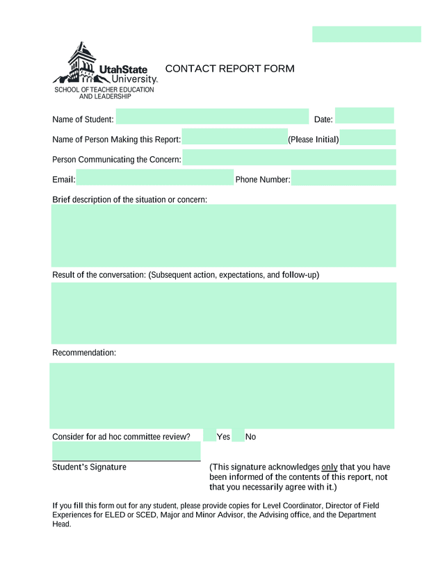 CONTACT REPORT FORM screenshot