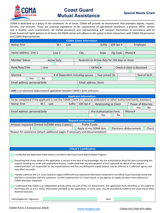 CGMA Form 2   Special Needs Grant screenshot