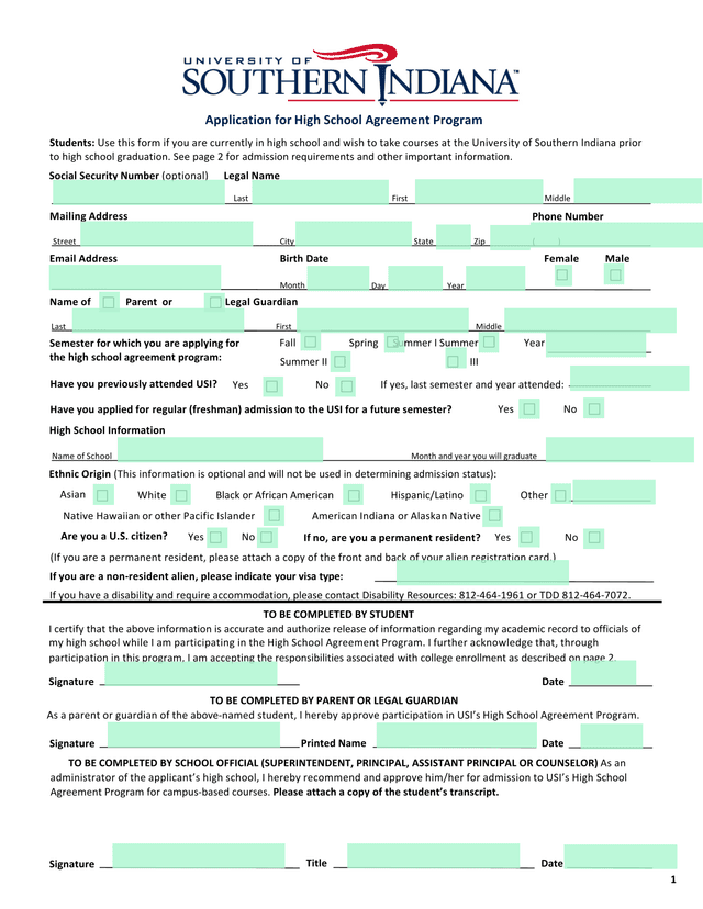 Application For High School Agreement Program screenshot
