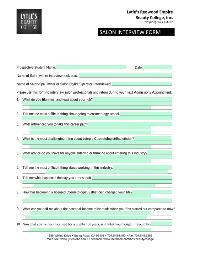 Salon Interview Form screenshot