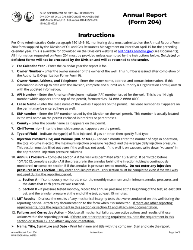 Annual Report (Form 204) screenshot
