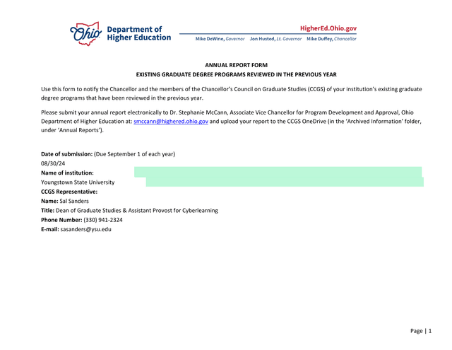 Annual Report Form Existing Graduate Degree Programs Reviewed In The Previous Year screenshot