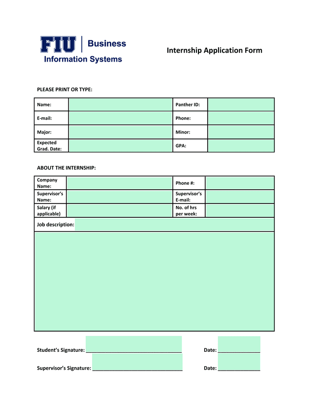 Internship Application Form screenshot