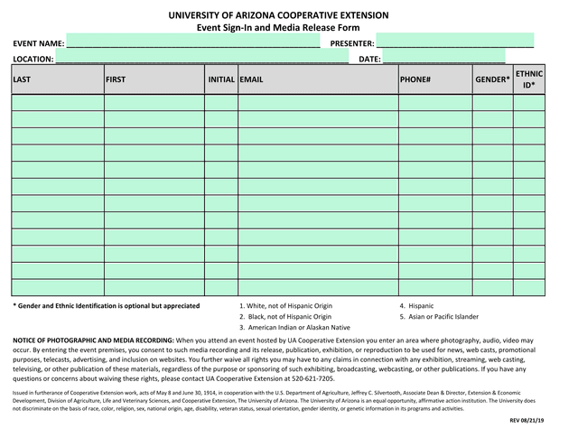 Event Sign In And Media Release Form screenshot