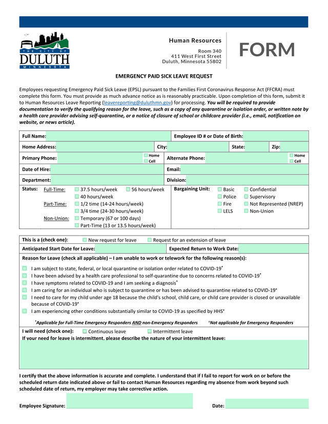 Emergency Paid Sick Leave Request screenshot
