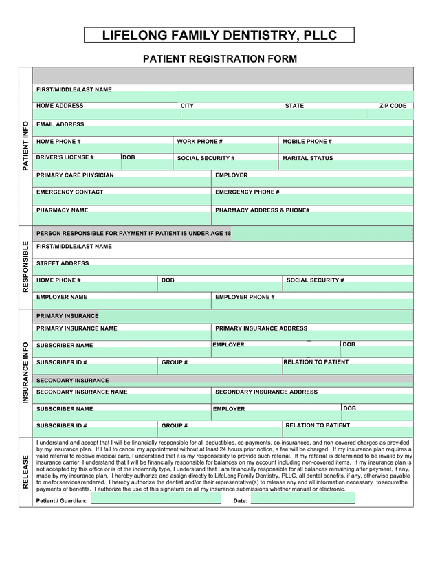 PATIENT REGISTRATION FORM screenshot