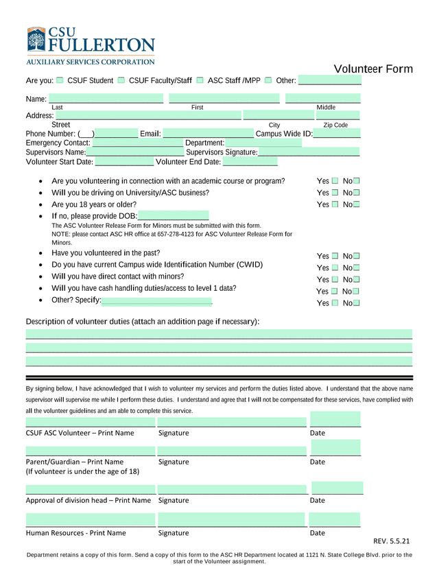 Volunteer Form screenshot