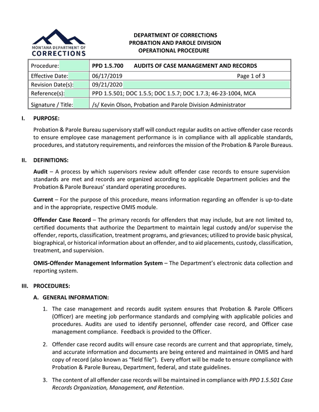 PPD 1.5.700 Audits Of Case Management And Records screenshot