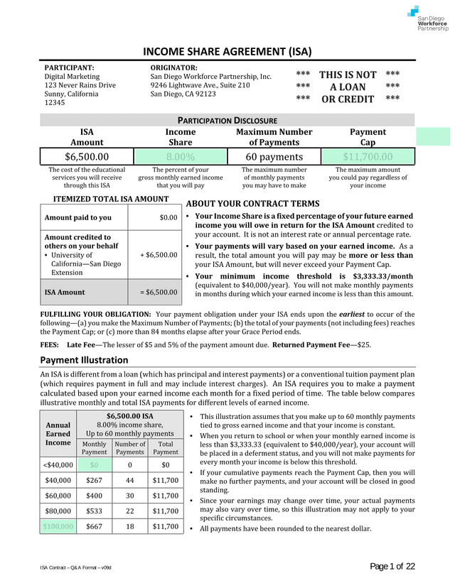 Income Share Agreement (ISA) screenshot