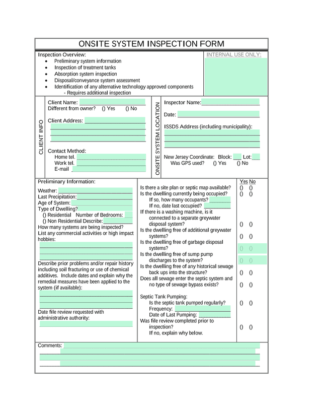 ONSITE SYSTEM INSPECTION FORM screenshot