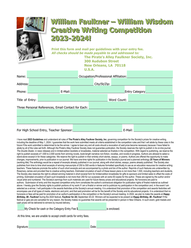 William Faulkner  William Wisdom Creative Writing Competition screenshot