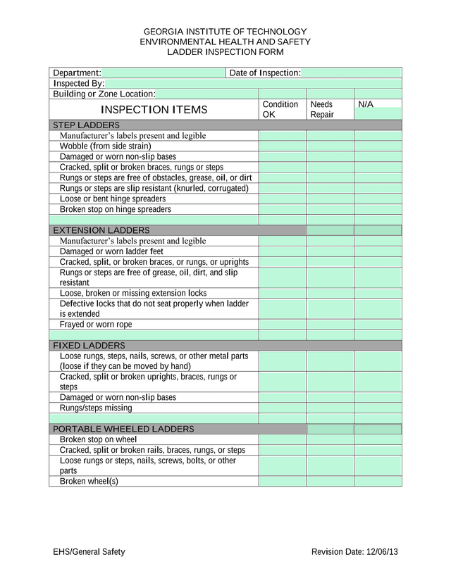 Ladder Inspection Form screenshot