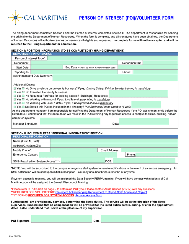 PERSON OF INTEREST (POI)VOLUNTEER FORM screenshot