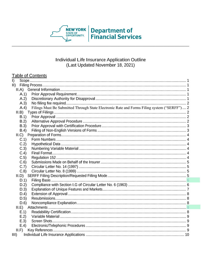 Individual Life Insurance Application Outline screenshot