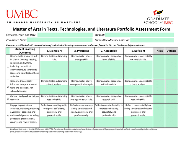 Student Learning Outcomes Assessment Form screenshot